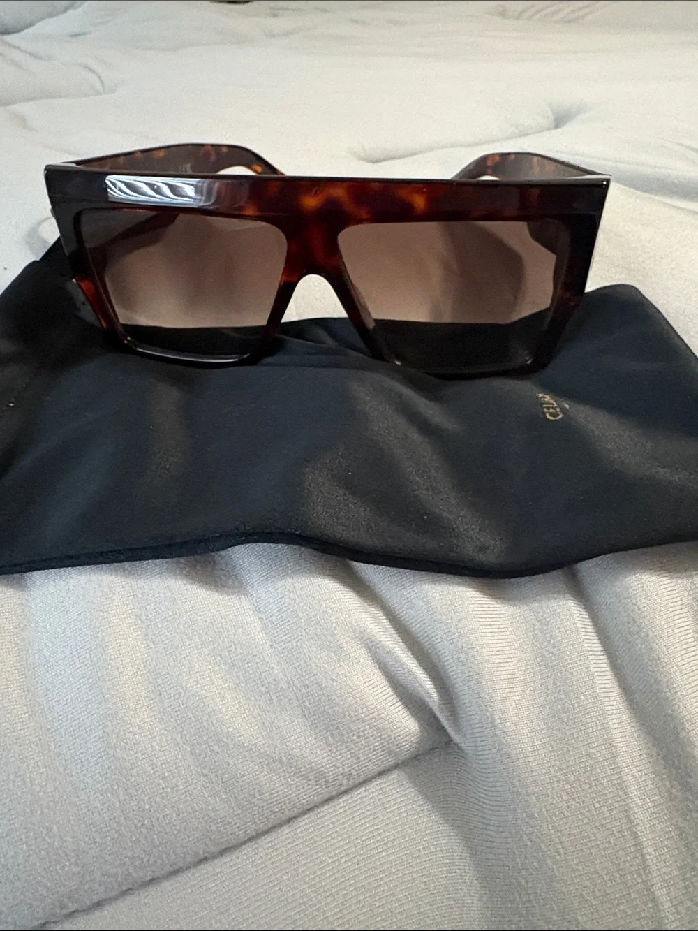 Celine Oversized Square Shield Sunglasses in Tortoiseshell Brown - Picture 5 of 7